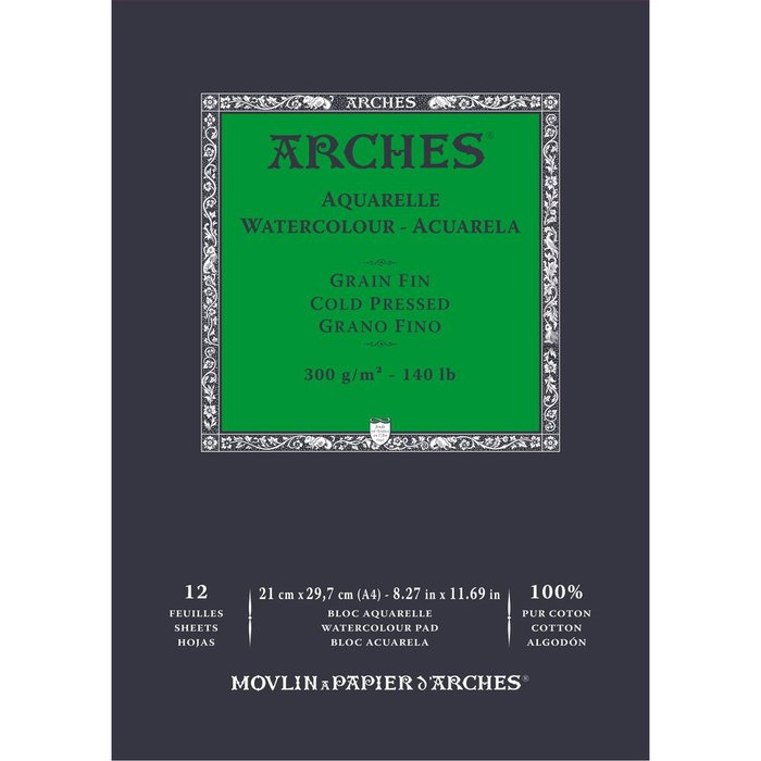 Bloc Espiral Estándar Liso 12H 300g | Arches | Cartón | Formato Estándar | Pack 1 Unidades