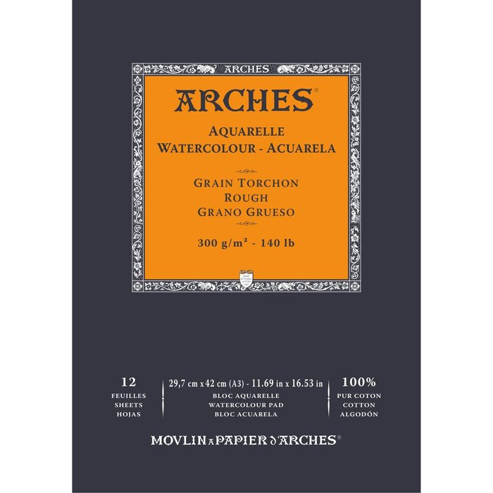 Bloc Espiral Estándar Liso 12H 300g | Arches | Cartón | Formato Estándar | Pack 1 Unidades
