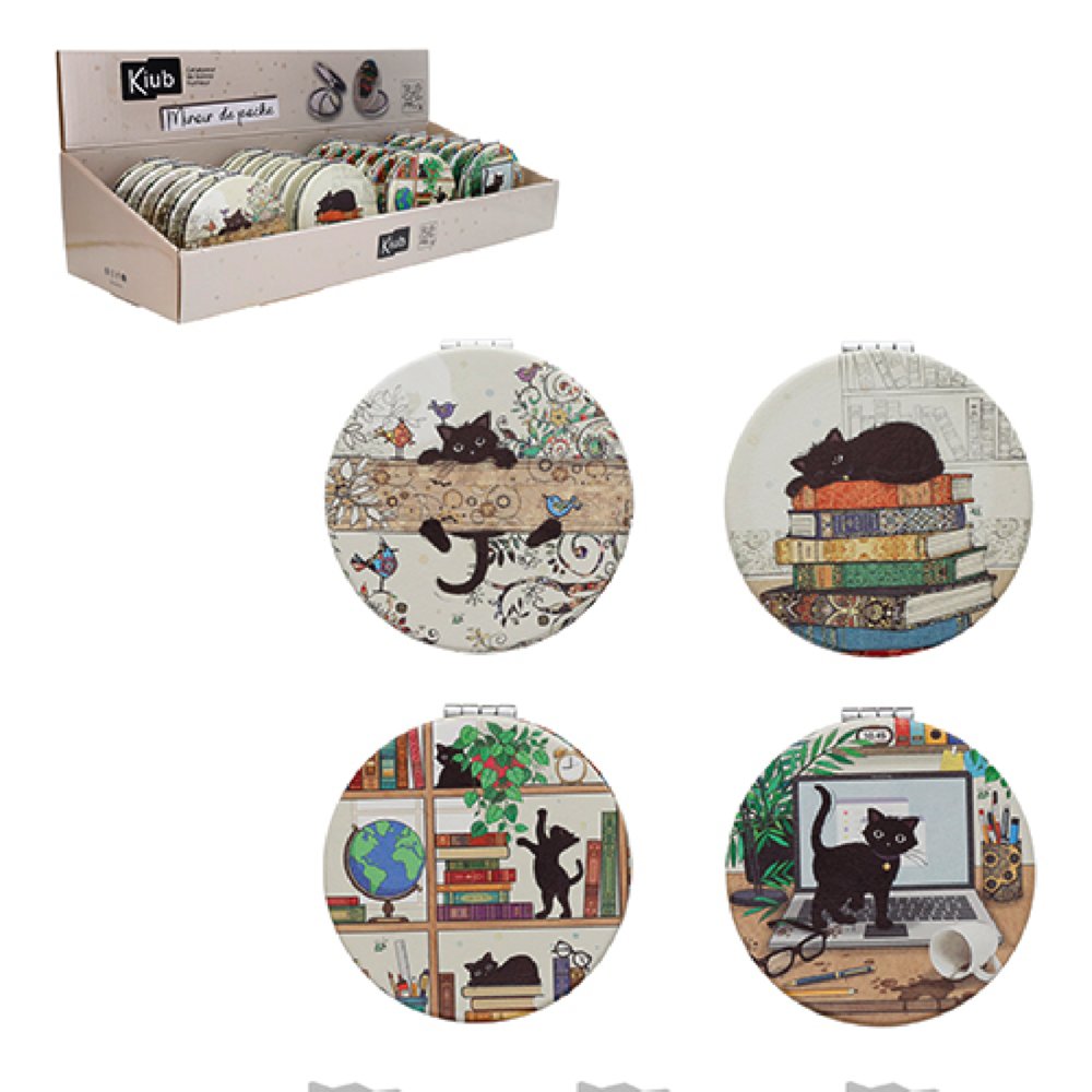 EXP, 24 UDS ESPEJO REDONDO PLATEADO BUG ART GATOS LIBROS | KIUB | ENVASE 24 UDS. UNIDAD | 3700572805870