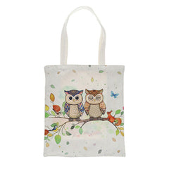 BOLSA DE TELA CON ASAS PAREJA DE BUHOS EN RAMA | KIUB