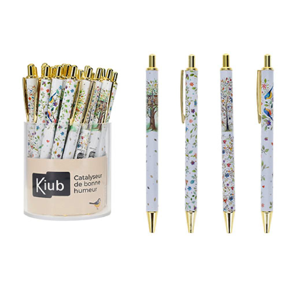 Expositor 36 Bolígrafos con Clip Pajaritos y Flores KIUB