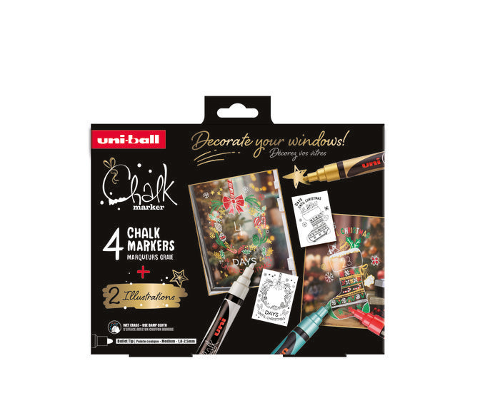 Estuche 4 Rotuladores Tiza Líquida Uni-Ball Colores Navidad