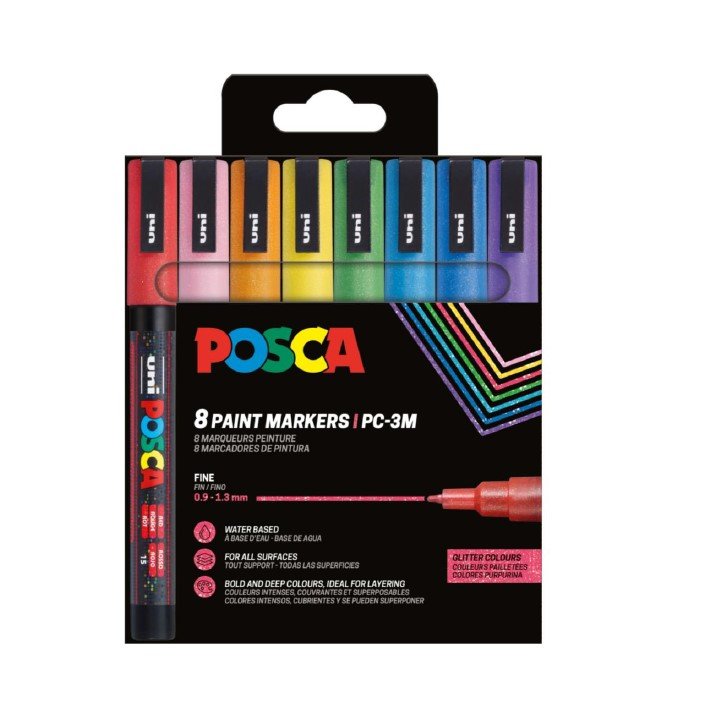 Rotulador Uni Posca Pc-3L 8 Colores Purpurina | Posca | Pack 1 Unidades