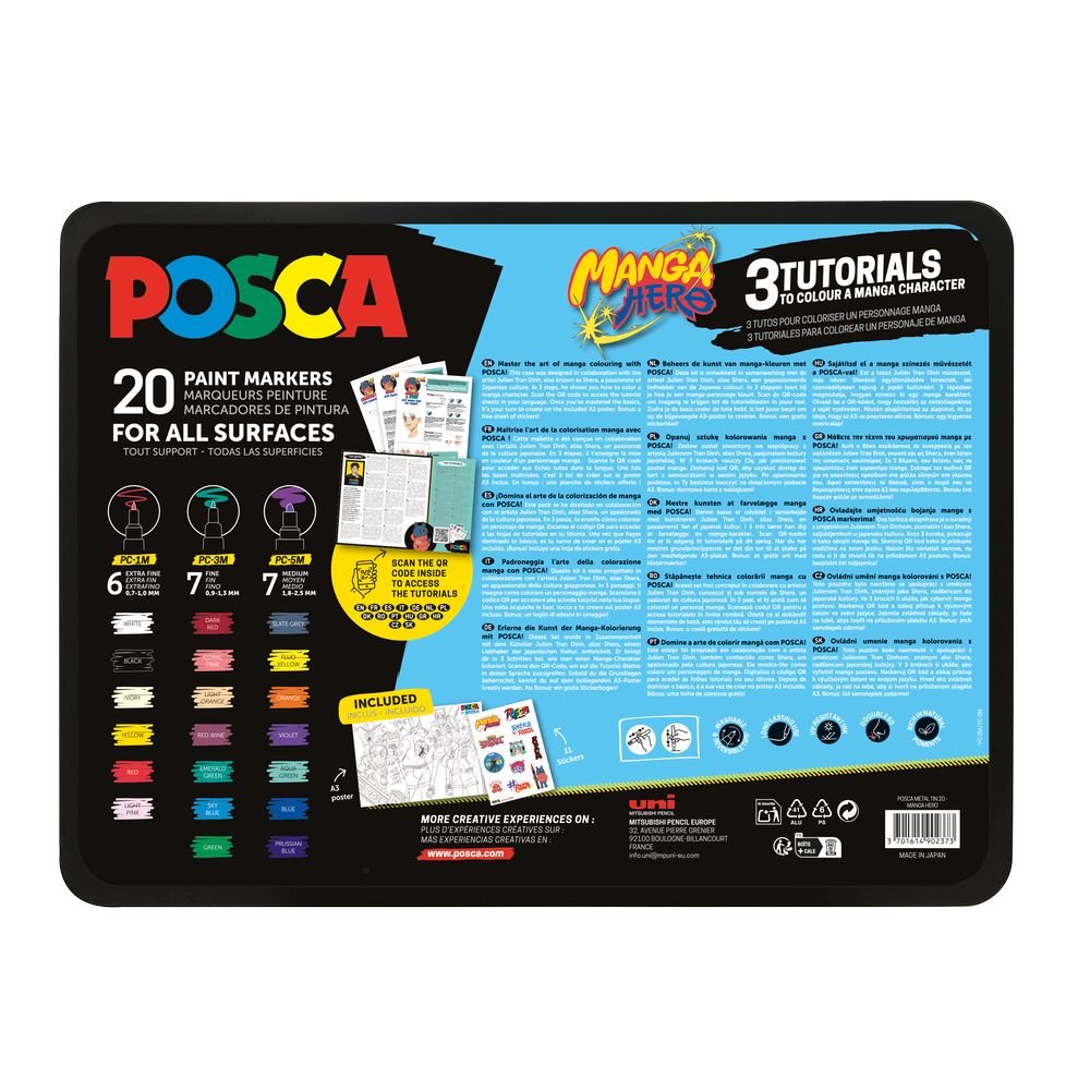 Maleta 20 rotuladores Posca caja metálica Manga Hero