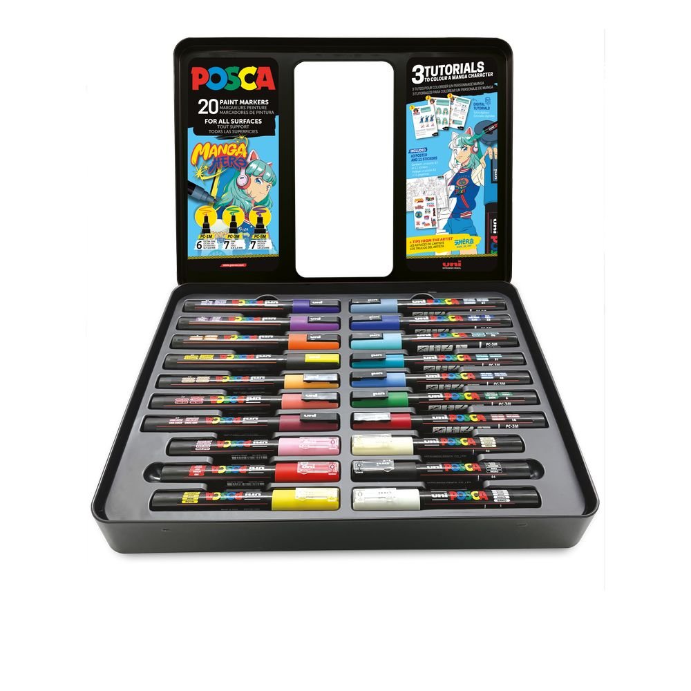 Maleta 20 rotuladores Posca caja metálica Manga Hero