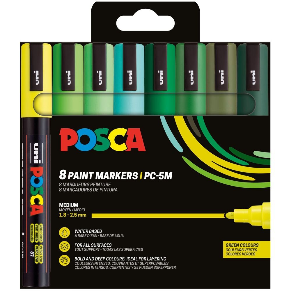 Rotulador Uni Posca Pc-5m Set 8 Colores Tonos Verdes