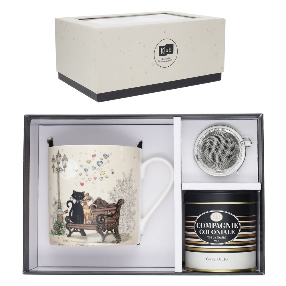 Juego Taza Gato Love 425ml con Infusor y Lata Te Regalo KIUB Imagen principal del producto