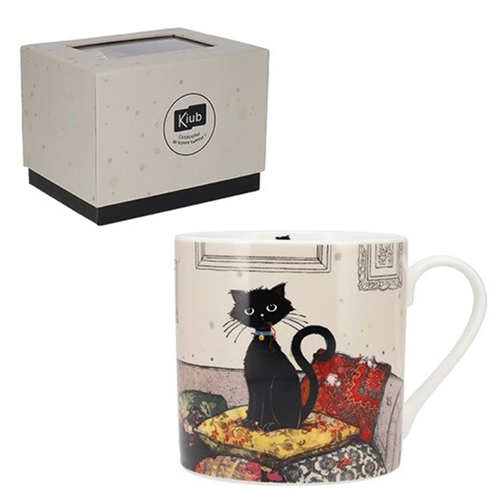 Taza porcelana Gato y Cojines 425 ml KIUB con caja regalo Imagen principal del producto
