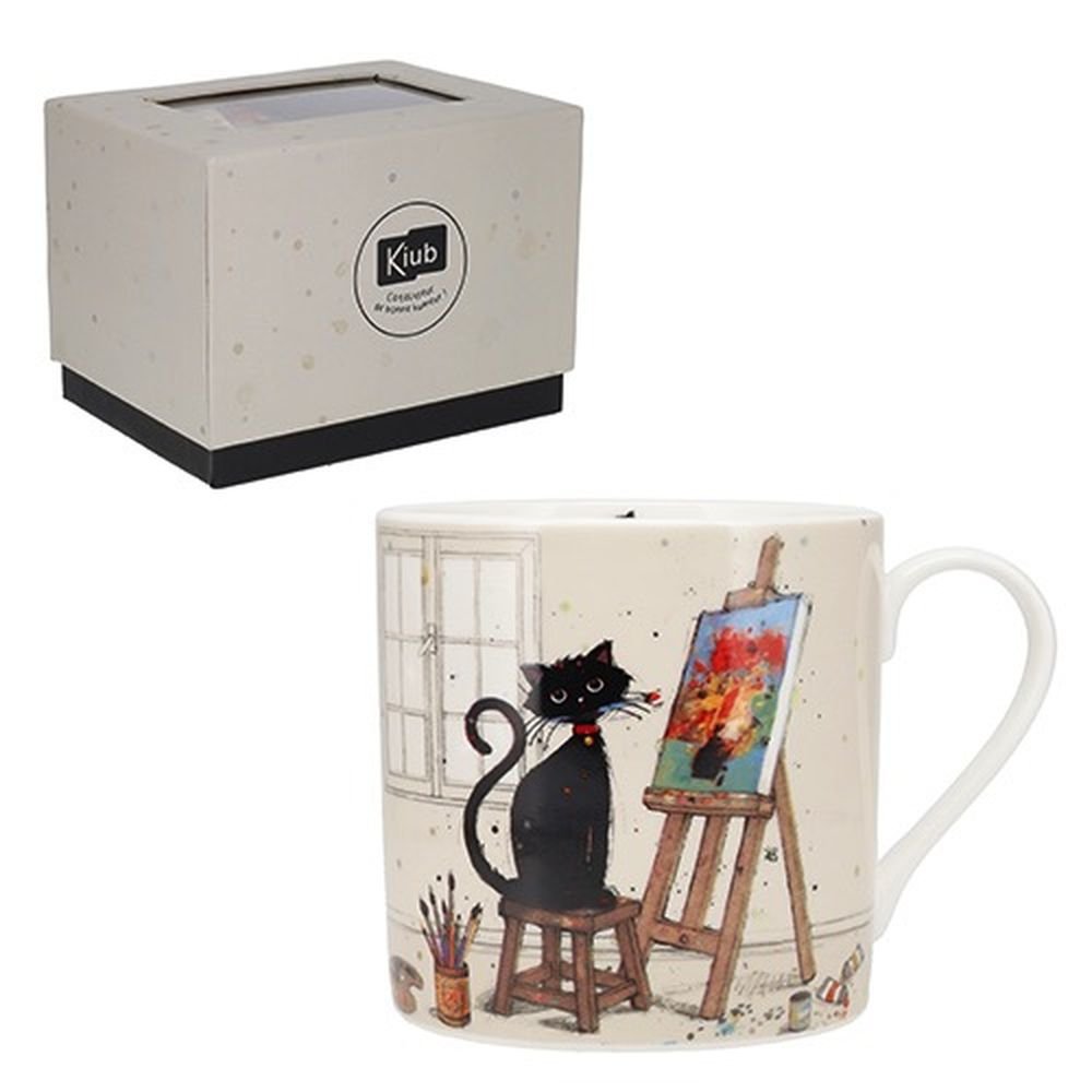 Taza porcelana Gato pintando 425 ml con caja regalo KIUB Imagen principal del producto