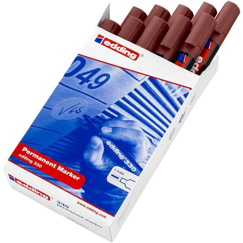 Rotulador Edding 330 marrón, pack de 10 unidades
