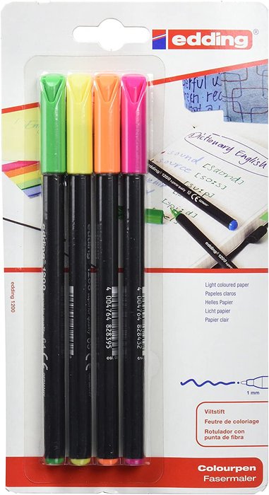 Blister de 4 rotuladores fibra Edding 1200 Colourpen surtidos fluorescentes Imagen principal del producto