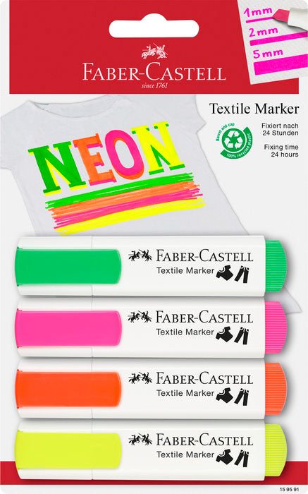 Blister 4 Marcadores Faber Castell Textil Colores Neon | Faber Castell | Pack 1 Unidades Imagen principal del producto