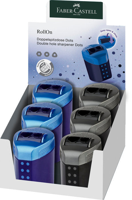 Sacapuntas Faber Castell Doble Rollon Dots Azul y Negro