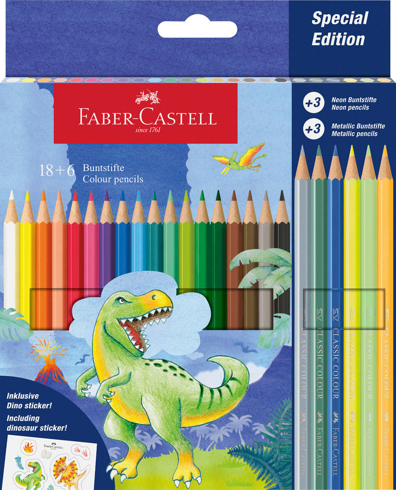 LAPIZ FABER 18+6 COLORES SURTIDO EDICION DINOSAURIO | 1 UNIDADES | (FABER CASTELL) Imagen principal del producto