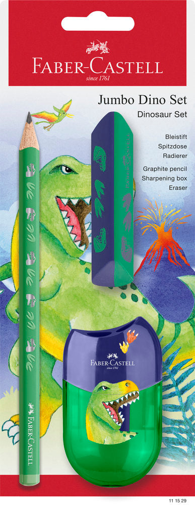 Set lápiz jumbo, goma y afilalápiz Dinosaurio Grafito HB Faber Castell Imagen principal del producto