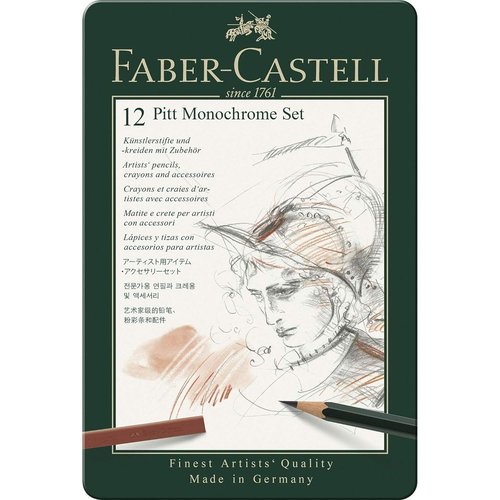 Set Faber Castell Pitt Monochrome 12 piezas estuche metal