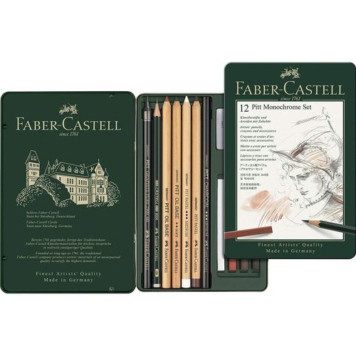 Set Faber Castell Pitt Monochrome 12 piezas estuche metal
