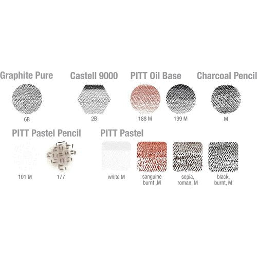 Set Faber Castell Pitt Monochrome 12 piezas estuche metal