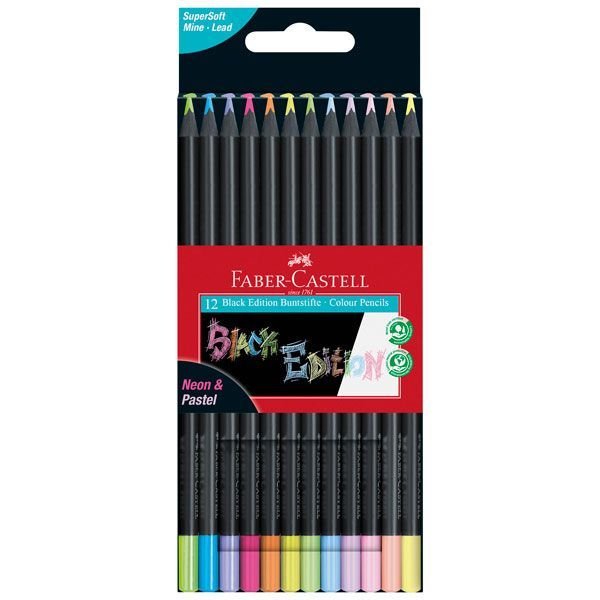 LAPIZ FABER CASTELL BLACK EDITION 12 COLORES PASTEL/NEON | 1 UNIDADES | (FABER CASTELL)