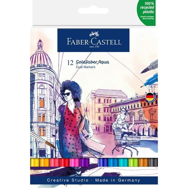Rotulador Goldfaber Aqua Dual 12 Colores Surtidos | Faber Castell | Pack 1 Unidades Imagen principal del producto