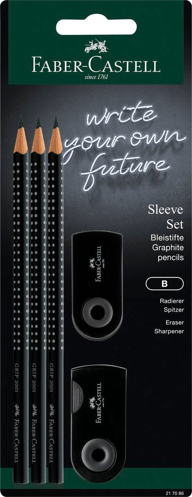 SET FABER LAPIZ + GOMA + AFILALAPIZ GRIP NEGROS B | 1 UNIDADES | (FABER CASTELL) Imagen principal del producto