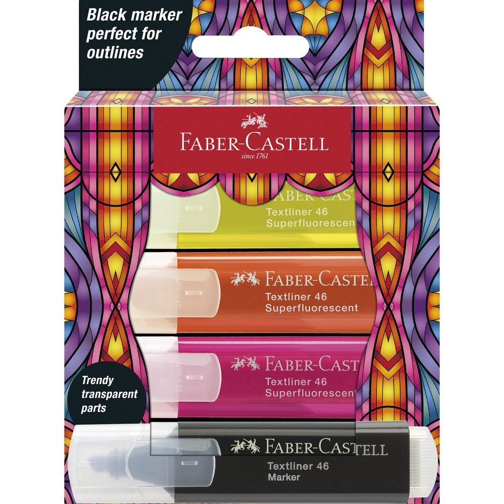 Marcador Faber Castell Textliner 46 Glassy 4 Colores Neon Imagen principal del producto