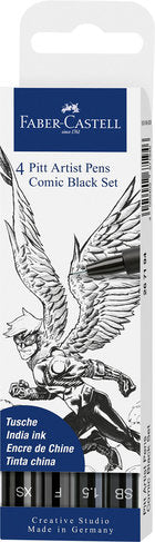 SET 4 ROTULADORES FABER CASTEL ARTIST PENS COMIC NEGRO | 1 UNIDADES | (FABER CASTELL) Imagen principal del producto