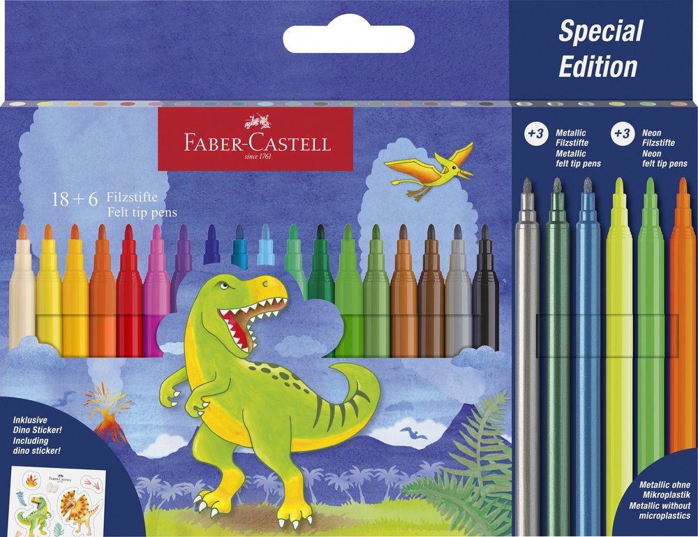 Rotulador Faber 18+6 Colores Surtido Edicion Dinosaurio | Faber Castell | Pack 1 Unidades Imagen principal del producto