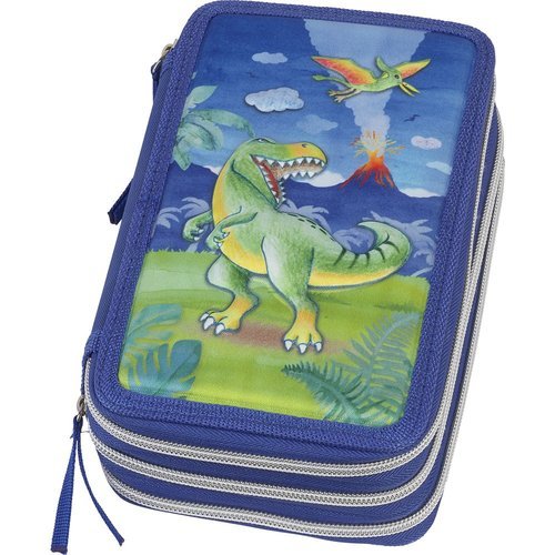 PLUMIER FABER CASTELL ESCOLAR TRIPLE DINOSAURIO CONTENIDO | FABER CASTELL