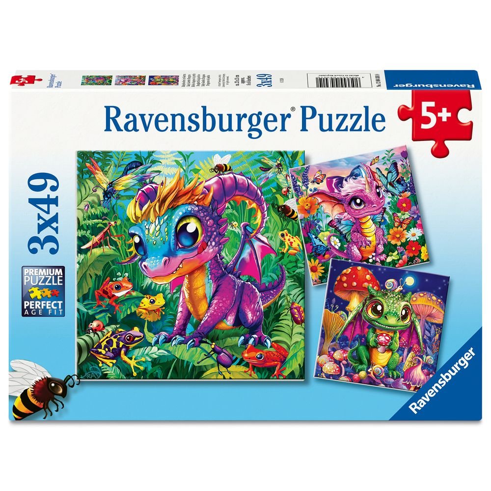 Puzzle Dragones de Jardín 3 x 49 piezas Ravensburger Imagen principal del producto