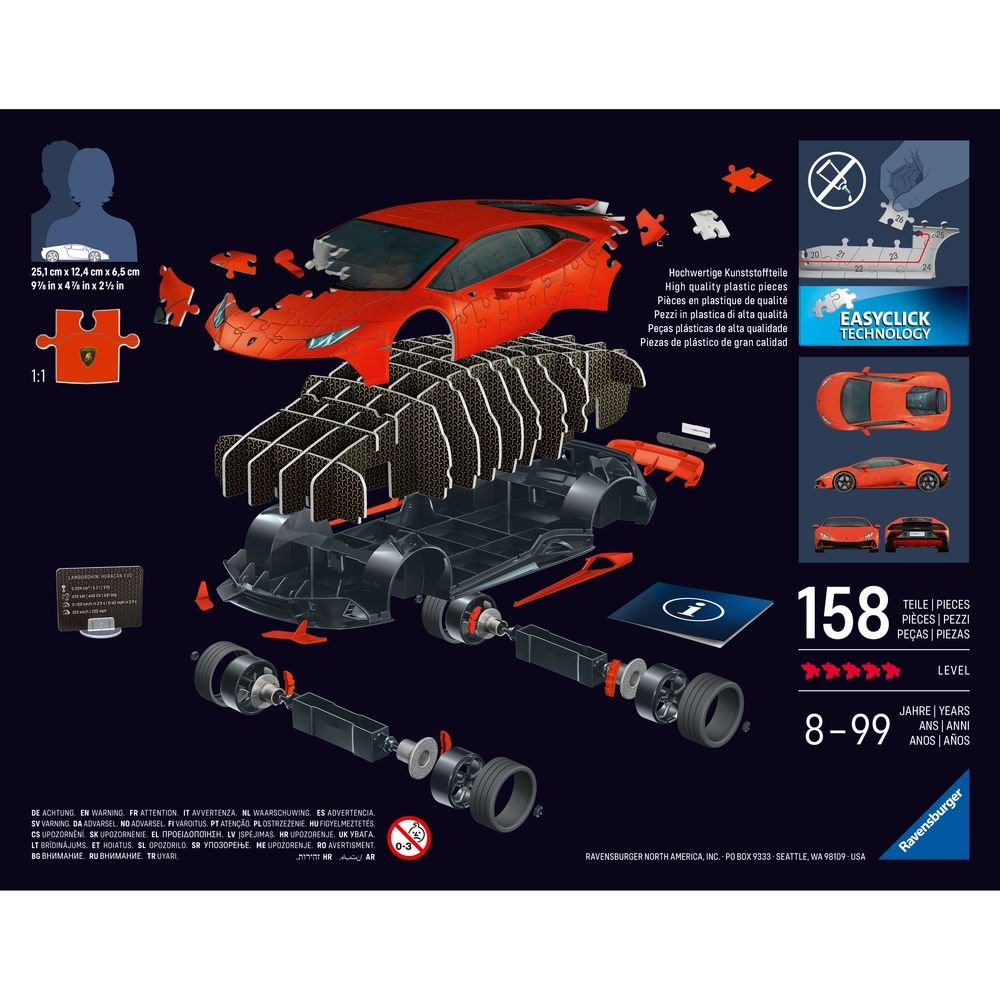 Puzzle 3D Lamborghini Huracan Evo Naranja Ravensburger Puzzle Imagen principal del producto