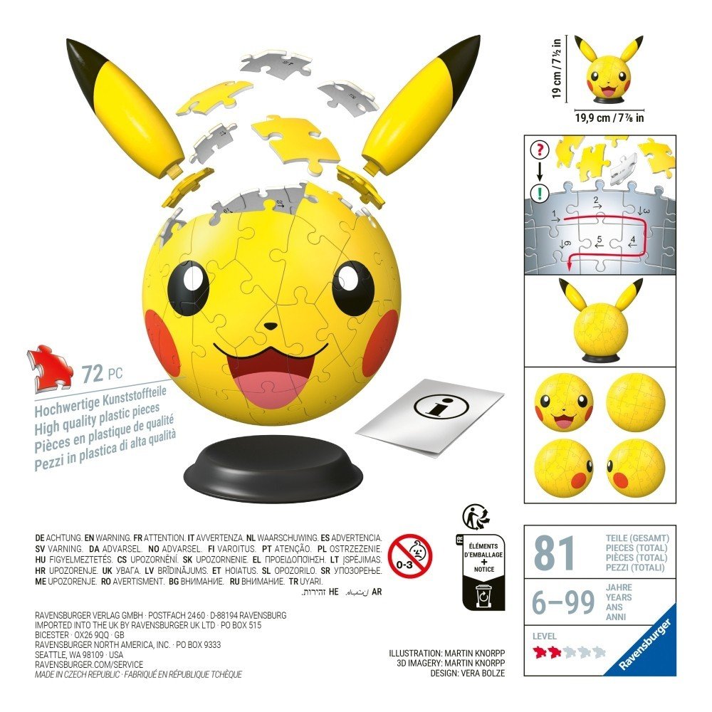 Puzzle 3D Pikachu Ravensburger - 72 piezas
