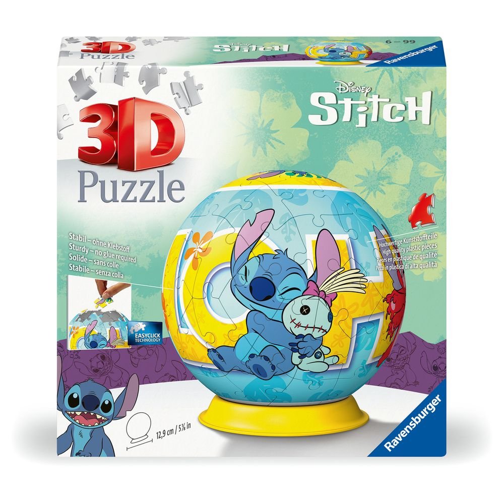 PUZZLE 3D BALL 72 PIEZAS DISNEY STITCH | RAVENSBURGER PUZZLES | 1 UNIDAD | 4005556115969 Imagen principal del producto