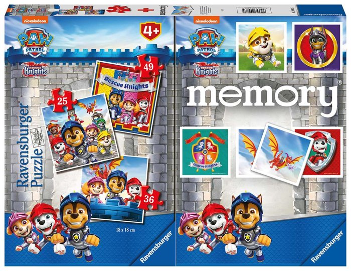 MEMORY + 3 PUZZLES MULTIPACK PAW PATROL | RAVENSBURGER GAMES | 1 UNIDAD | 4005556209835 Imagen principal del producto