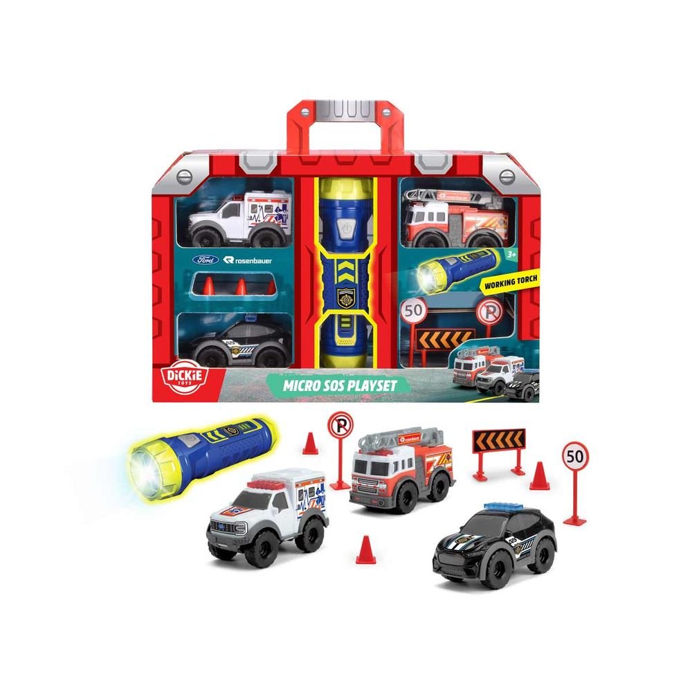 Playset Micro Vehículos de Emergencia 9 cm con Linterna DICKIE Imagen principal del producto