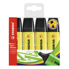 Marcador Stabilo Boss Original Estuche 4 Uds Amarillos | Stabilo | Pack 1 Unidades