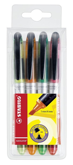 Estuche 4 Marcadores Fluorescentes Navigator Colores Surtidos Stabilo
