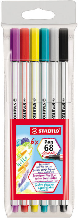 Estuche de 6 rotuladores Stabilo Pen 68 Brush colores surtidos