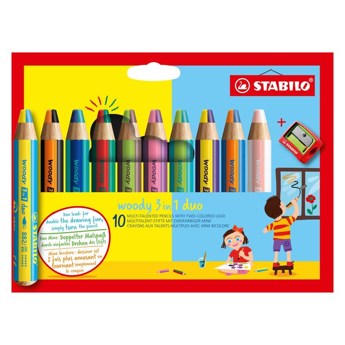 LAPIZ STABILO WOODY 3 EN 1 DUO 10 UDS SURTIDAS + SACAPUNTAS | 1 UNIDADES | (STABILO)