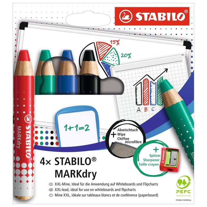 LAPIZ STABILO MARKDRY PIZARRA BLANCA BLISTER 4 COLORES | 1 UNIDADES | (STABILO) Imagen principal del producto