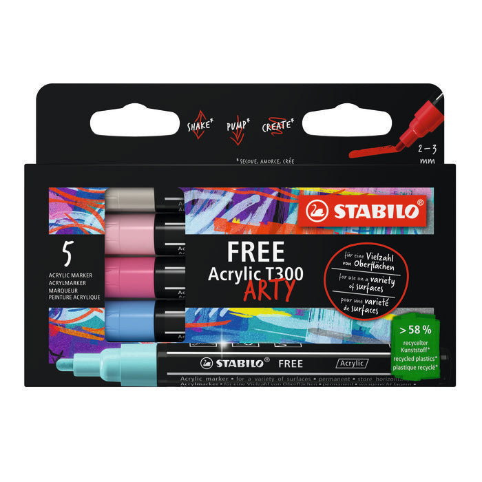 ROTULADOR STABILO ARTY FREE T300 ACRILICO 5 COLORES SURTIDO | STABILO