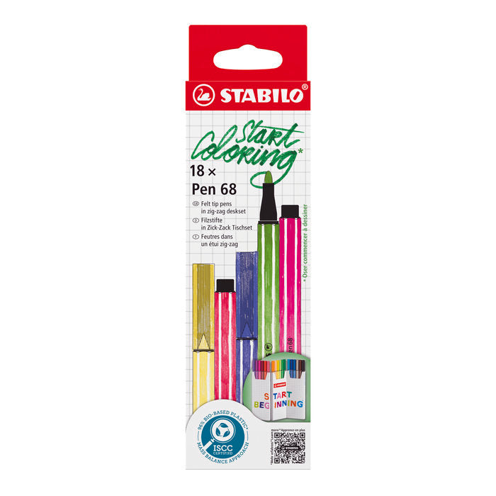 Rotulador Stabilo Pen 68 18 Colores Estuche Zig Zag