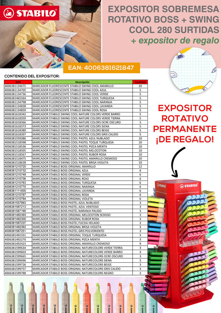 Expositor giratorio stabilo boss + swing cool colores surtidos