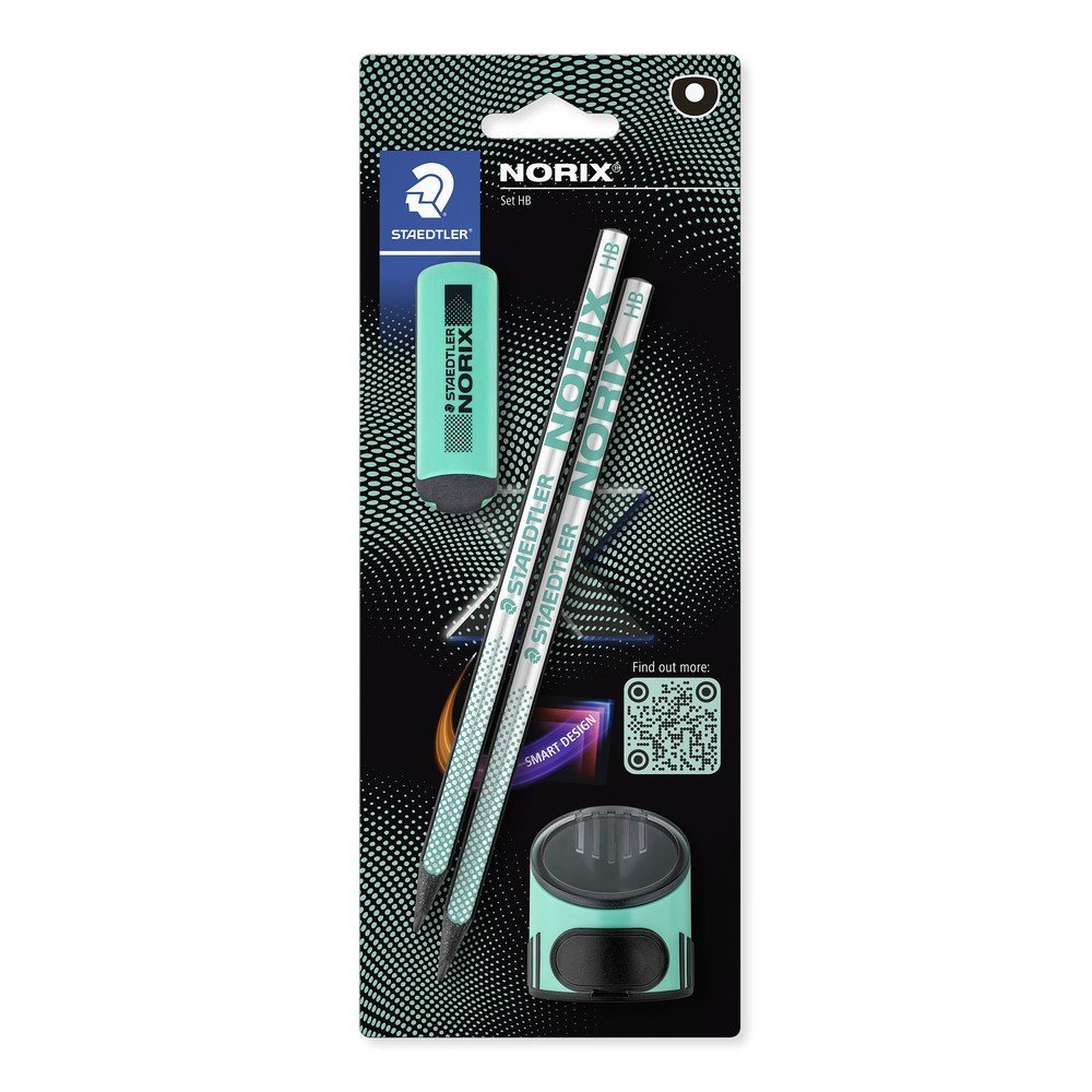 Blister 2 lápices Norix con afilapiz y goma turquesa