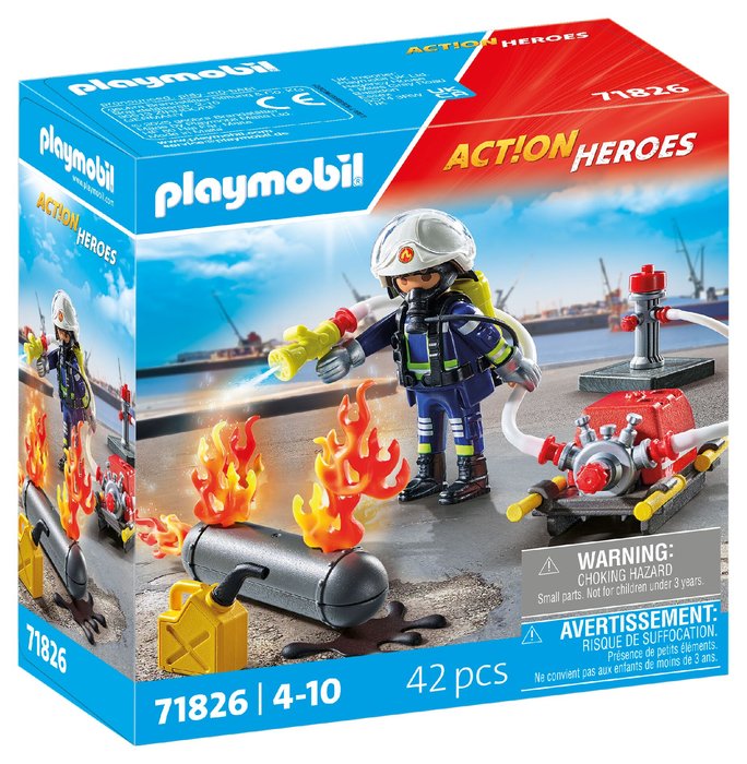 Bombero con Bomba de Agua Playmobil Juguete de 14 cm