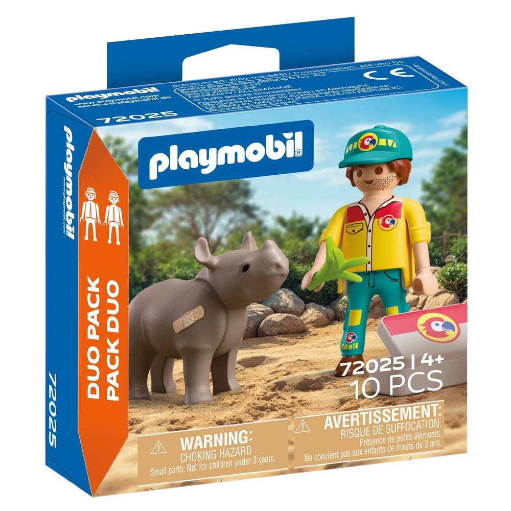 Pack 2 Playmobil Duo Pack Cuidador con Rinoceronte Marca Playmobil