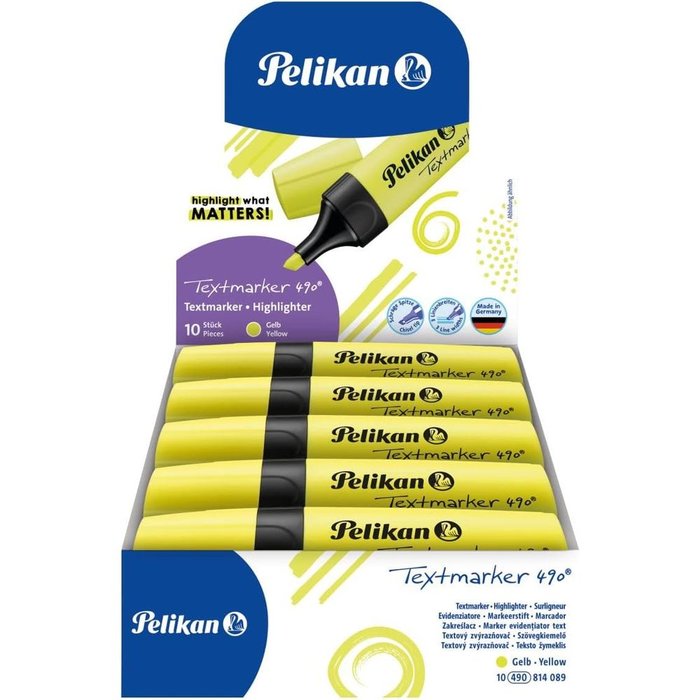 Marcador Pelikan 490 Amarillo Fluor | Pelikan, S,A, | Pack 10 Unidades