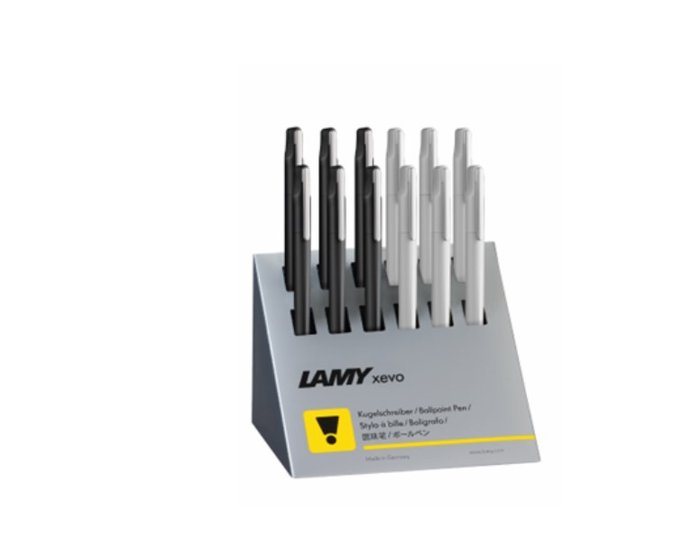 Expositor 12 Bolígrafos Lamy Xevo W652 Negro y Plata