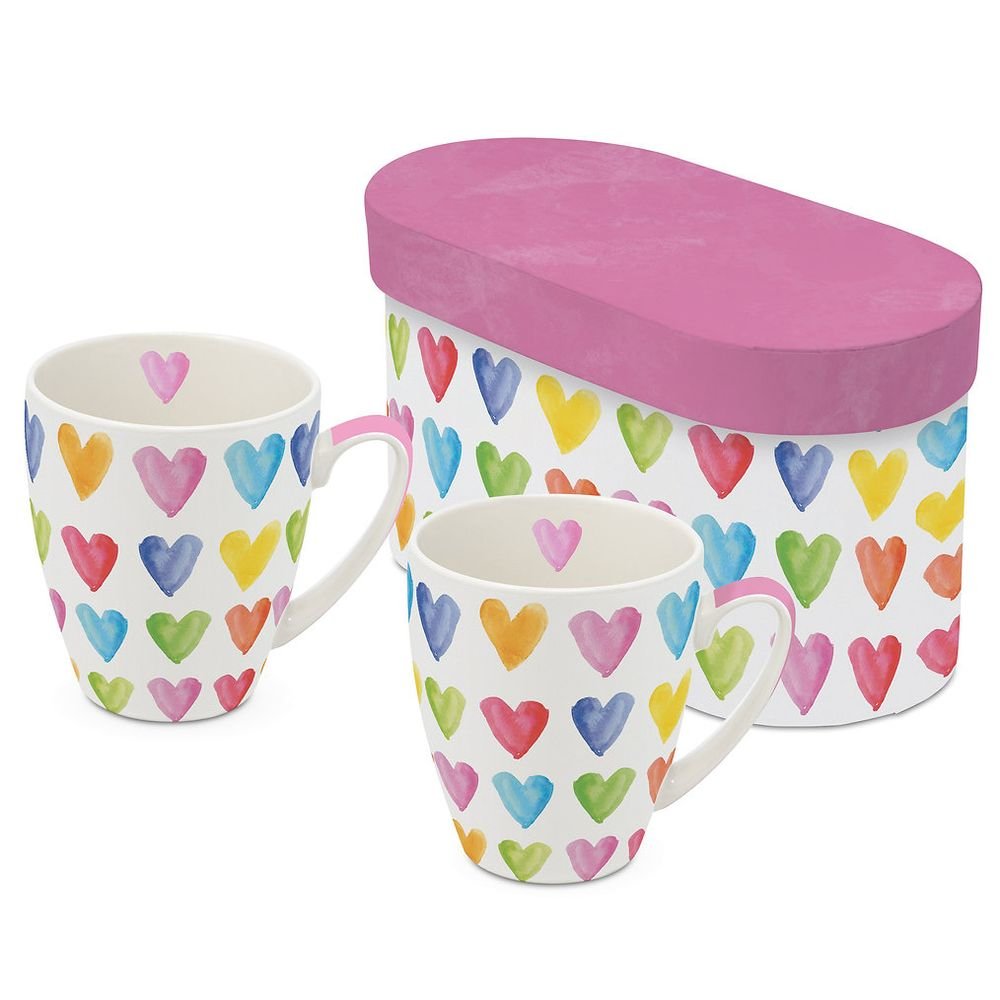 Set 2 Tazas Corazones Acuarela y Caja Regalo PPD Imagen principal del producto