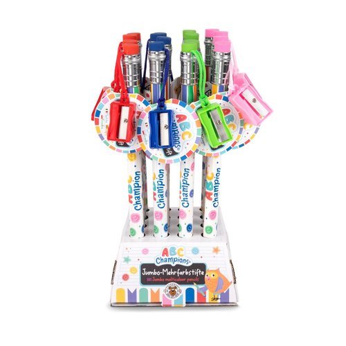 EXPOSITOR 16 LAPIZ GIGANTE MULTICOLOR CON SACAPUNTAS Y GOMA | 16 UNIDADES | (TRENDHAUS)